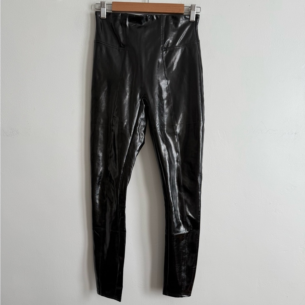SPANX Glossy Black Faux Leather High Waist Leggings Skinny Pants